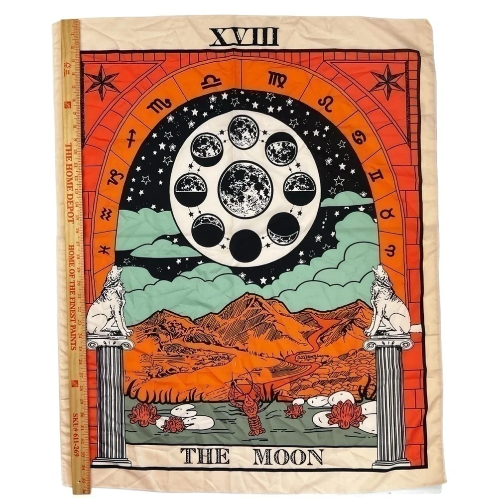 Tarot Moon Tapestry XVIII The Moon Phases Wall Hanging Celestial Decor 36x29